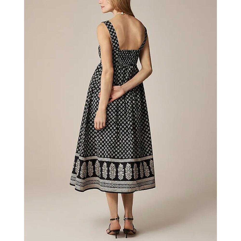 NWT J.Crew Square Neck Cotton Poplin Midi Dress Block Print Faded Black Size 6 - Picture 2 of 10